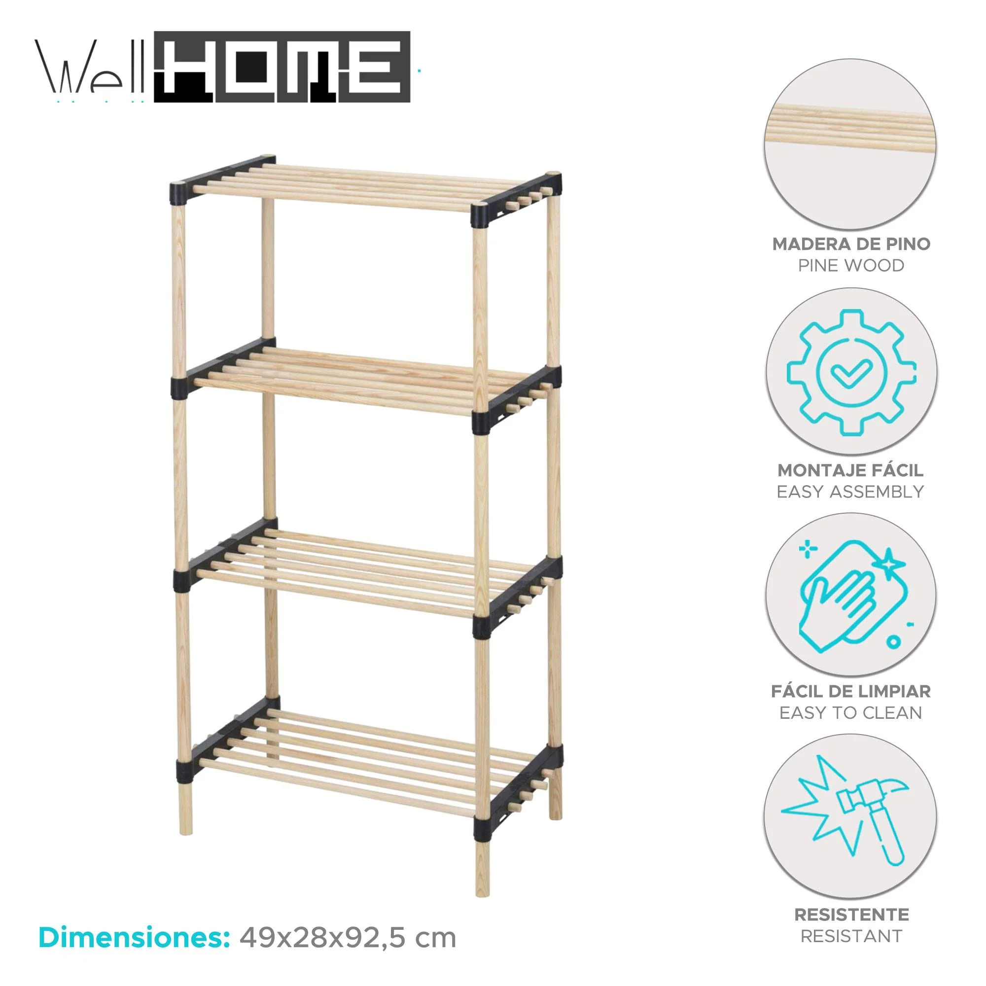 Well Home Zapatero De 4 Estantes En Madera Y Metal H.92,5cm - Imagen 2