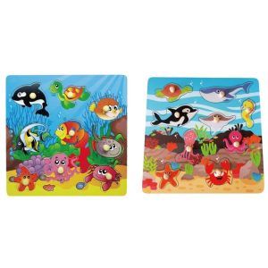 PUZZLE MADERA ENCAJABLES ANIMALES MARINOS CON TIRADOR