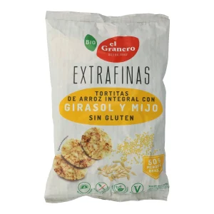 Tortitas Extrafinas de Arroz Integral y Semillas de Girasol BIO Sin gluten El Granero 60 g