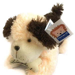 Perro echado con hueso de peluche 23 cm